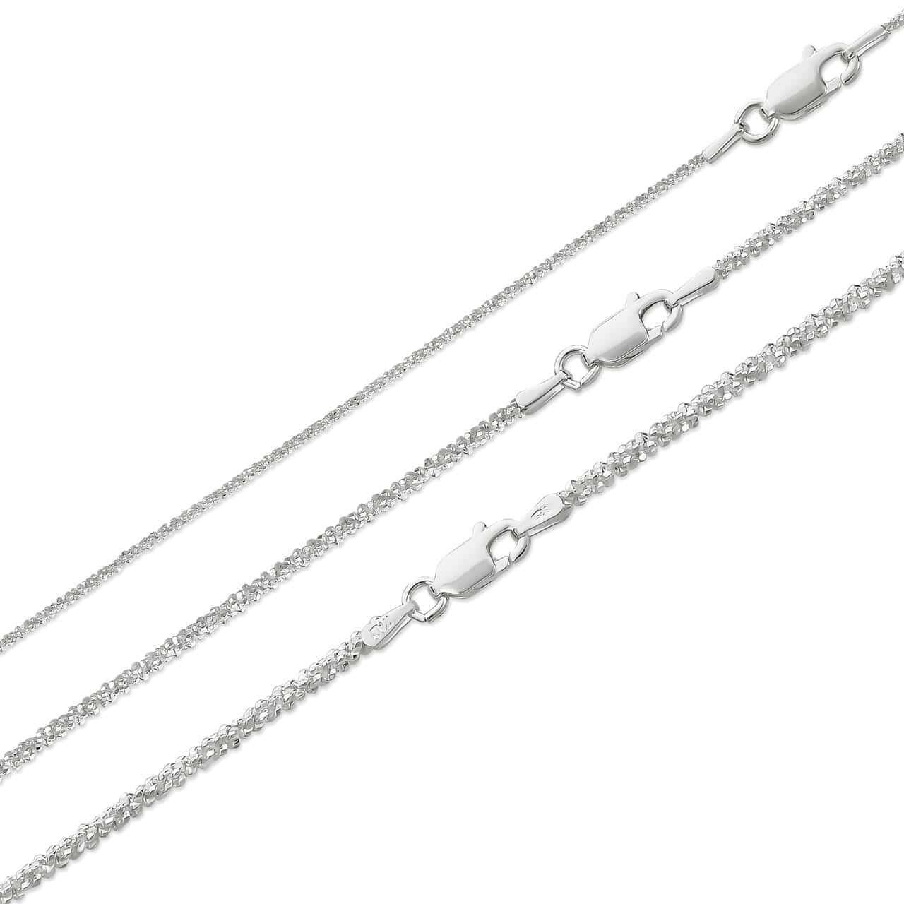 HarlemBling Sparkle Rock Link Chain Necklace - 925 Sterling Silver - 14"-24" - 1mm-3mm