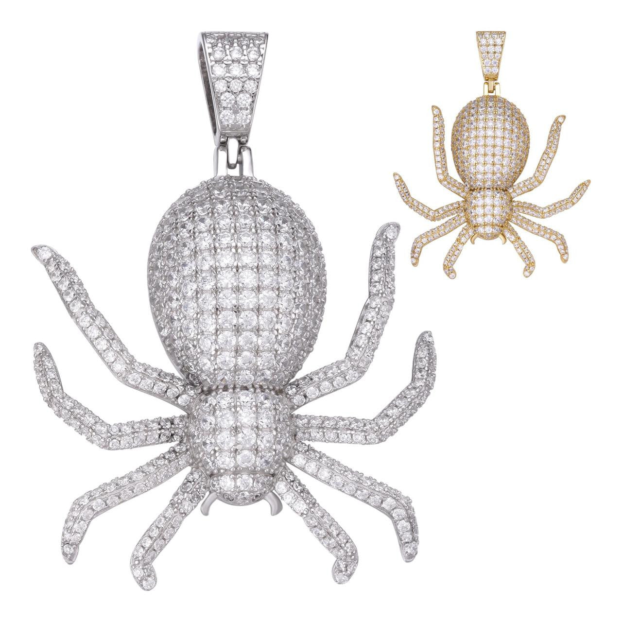 HarlemBling Spider Iced Out Pendant - 14k Gold Vermeil Or 925 Silver - CZ Stones - Small 1.5"