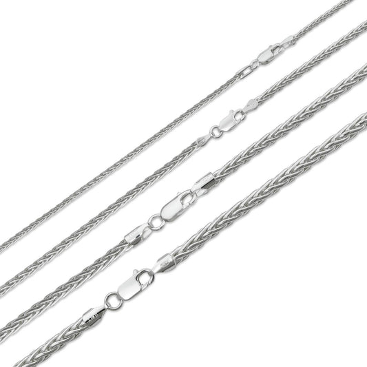HarlemBling Spiga Wheat Rope Chain Necklace - 925 Sterling Silver - 16"-30" - 2mm-5mm