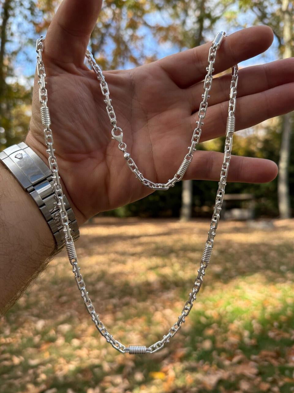 HarlemBling Spring Barrel Rolo Link Chain Necklace - 925 Sterling Silver - 18"-28" - 5mm