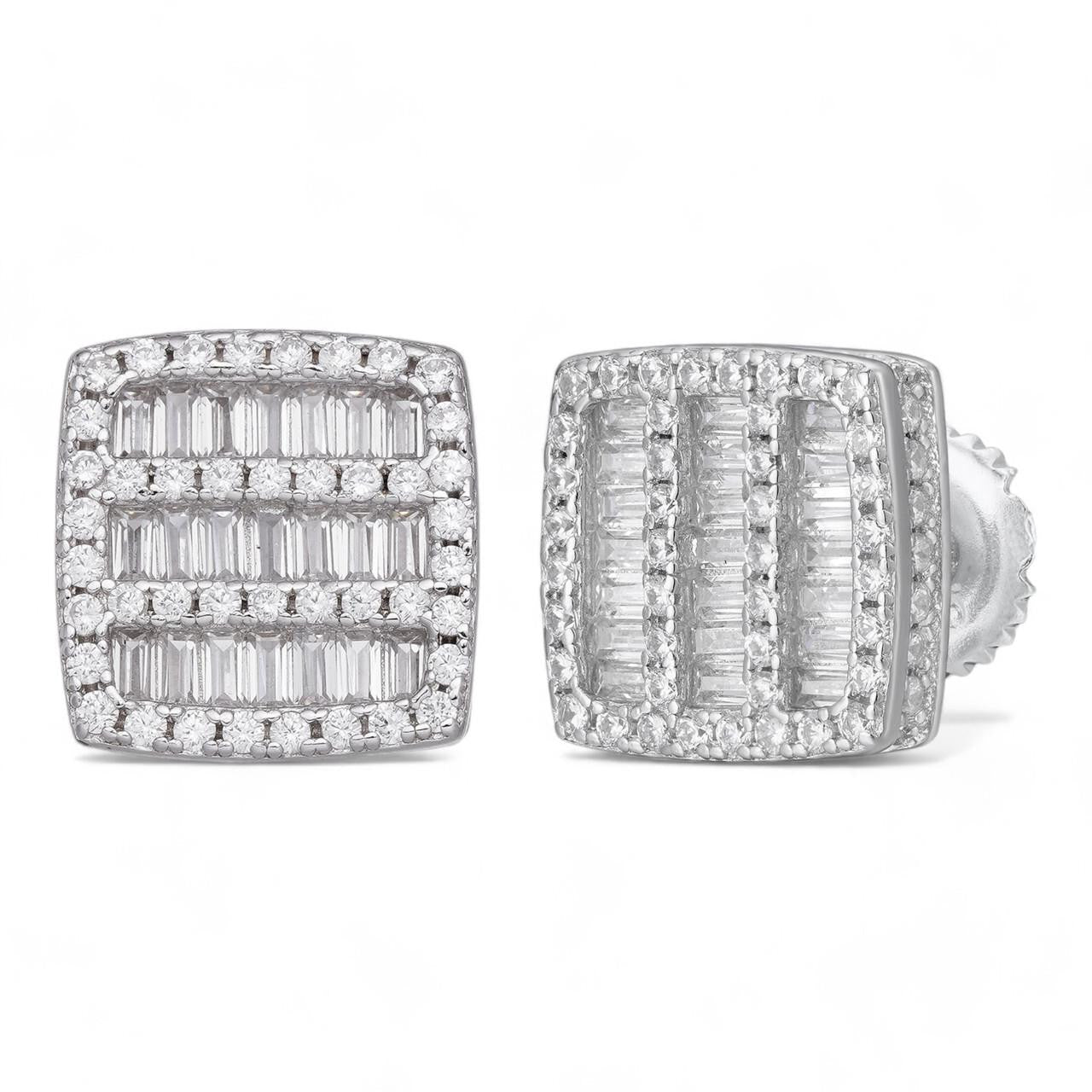 HarlemBling Square Baguette Iced Out Earrings - 925 Silver - CZ Stones - 10.5mm