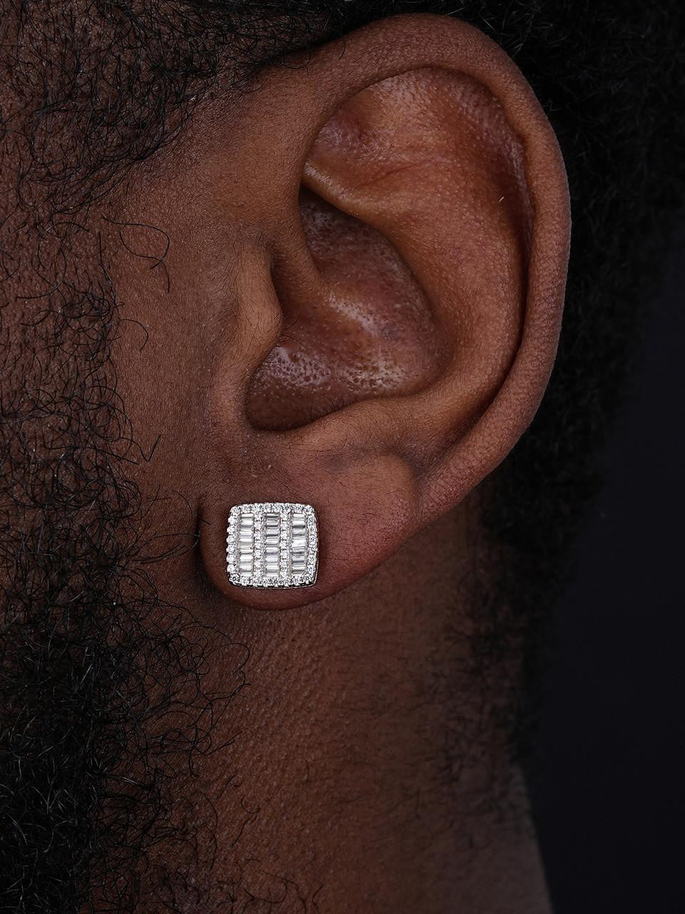 HarlemBling Square Baguette Iced Out Earrings - 925 Silver - CZ Stones - 10.5mm