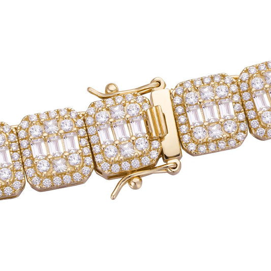 HarlemBling Square Big Boy Link Chain Bracelet Iced Out CZ Stones - 14k Gold Vermeil 925 Silver - 11mm - 7-30"