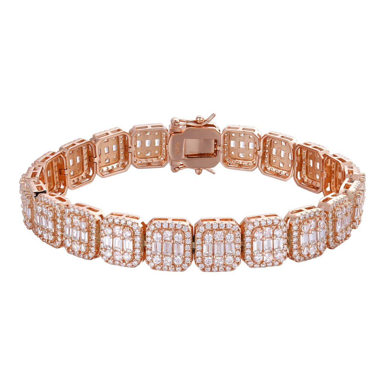 HarlemBling Square Big Boy Link Chain Bracelet Iced Out CZ Stones - 14k Rose Gold Vermeil 925 Silver - 11mm - 8.5"