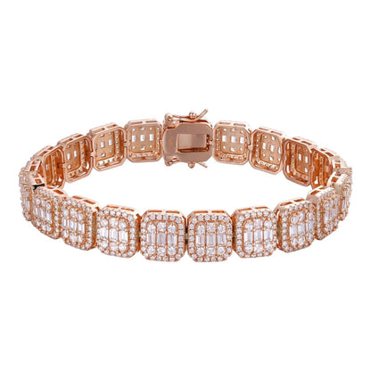 HarlemBling Square Big Boy Link Chain Bracelet Iced Out CZ Stones - 14k Rose Gold Vermeil 925 Silver - 11mm - 8.5"