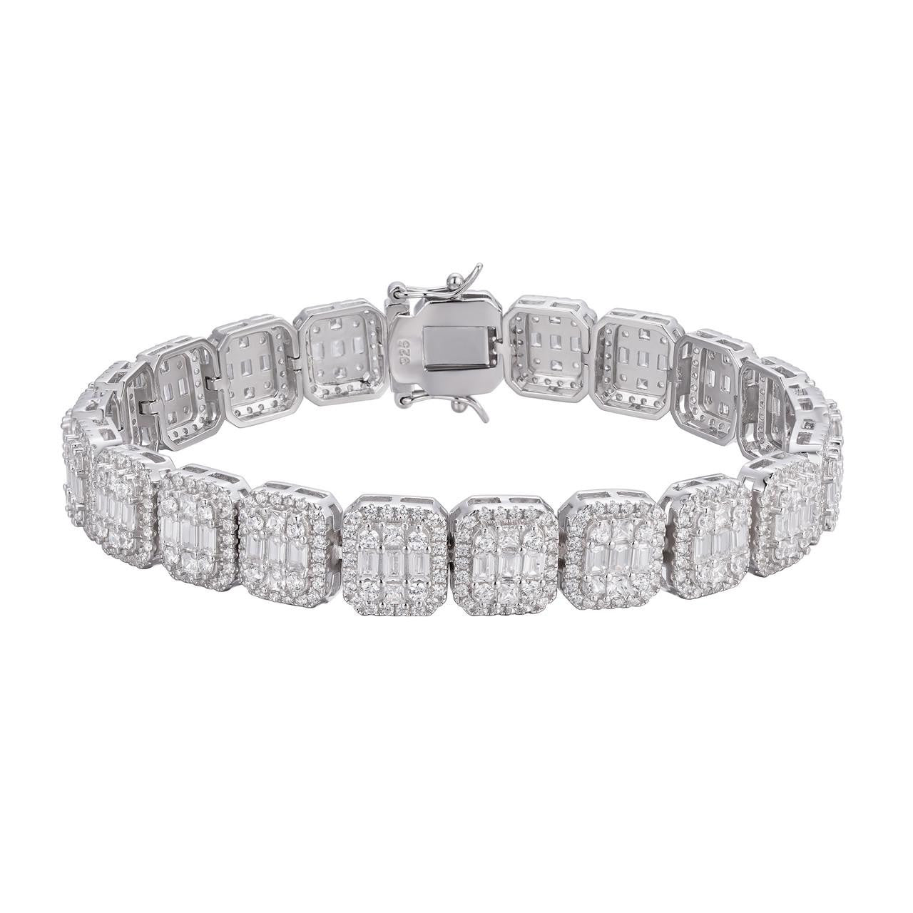 HarlemBling Square Big Boy Link Chain Bracelet Iced Out CZ Stones - 925 Silver - 11mm - 7-9"