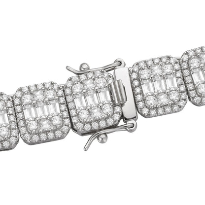 HarlemBling Square Big Boy Link Chain Necklace Iced Out CZ Stones - 925 Silver - 11mm - 18-30"