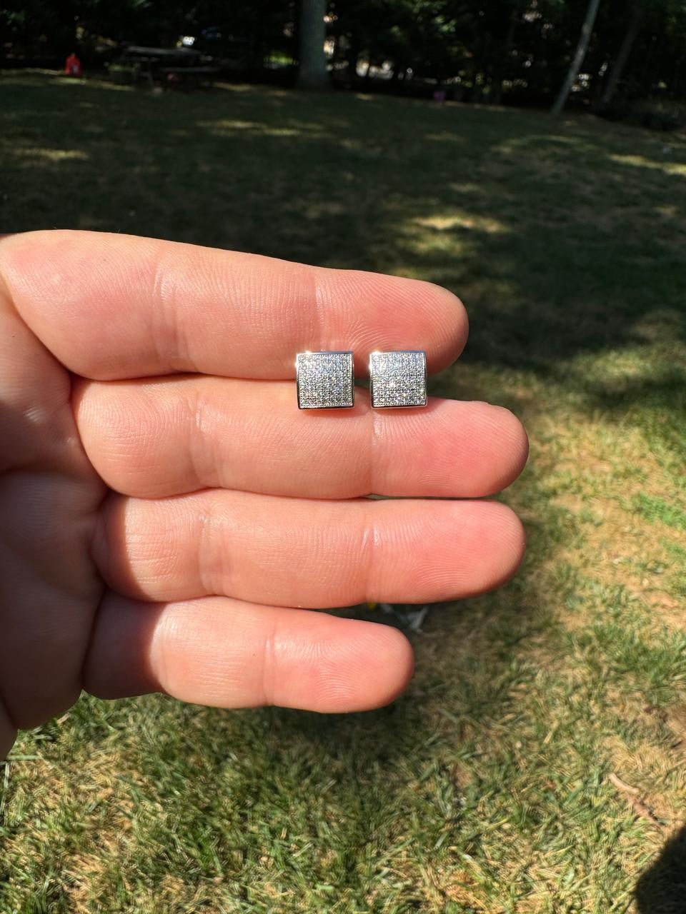 HarlemBling Square Dome Hip Hop Earrings - 925 Silver - CZ Stones - 9mm