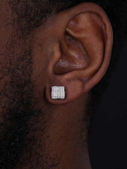 HarlemBling Square Dome Hip Hop Earrings - 925 Silver - CZ Stones - 9mm