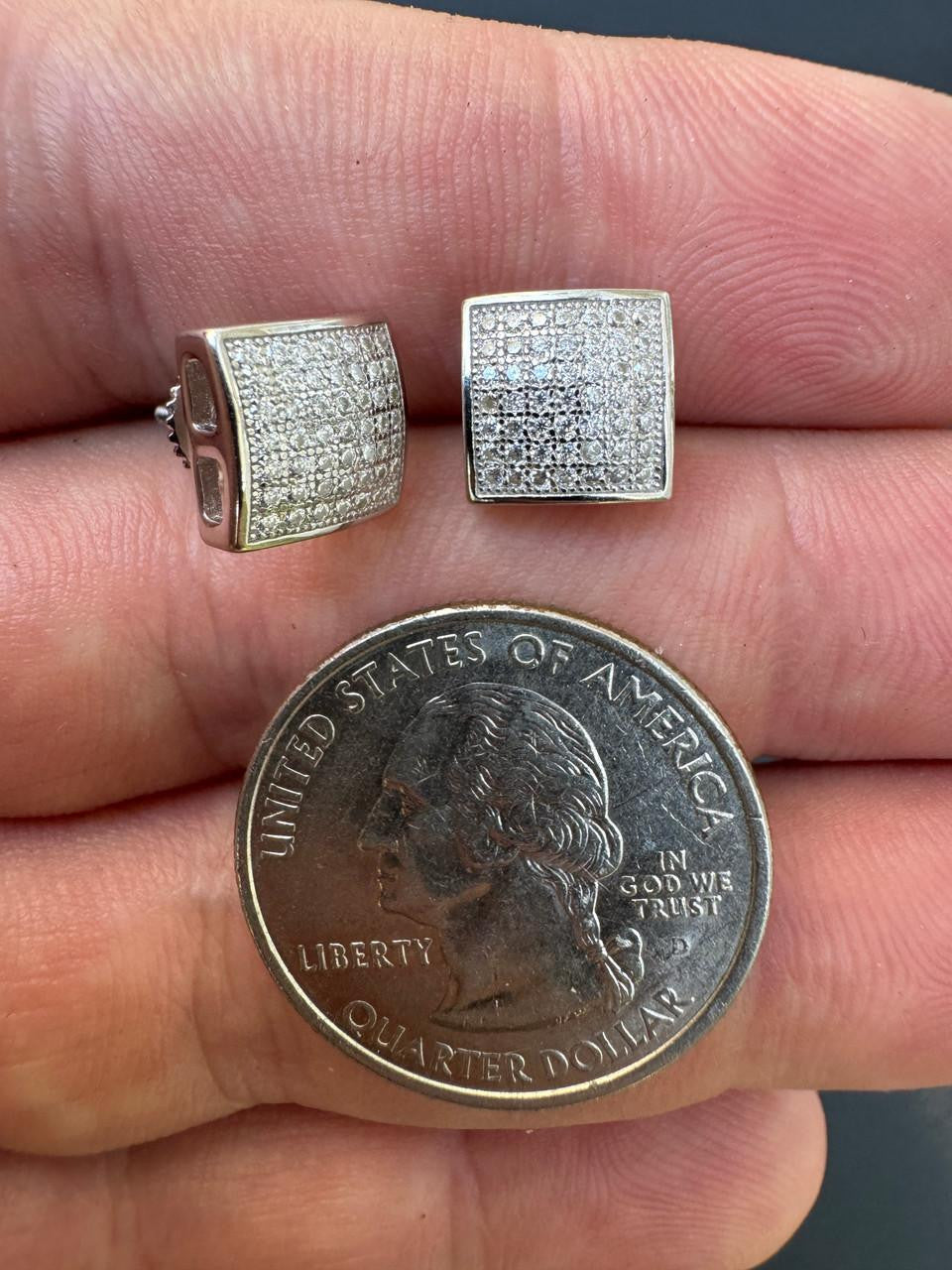 HarlemBling Square Dome Hip Hop Earrings - 925 Silver - CZ Stones - 9mm