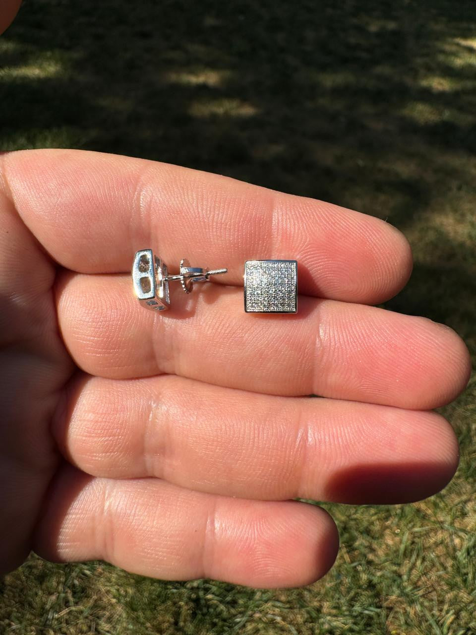 HarlemBling Square Dome Hip Hop Earrings - 925 Silver - CZ Stones - 9mm