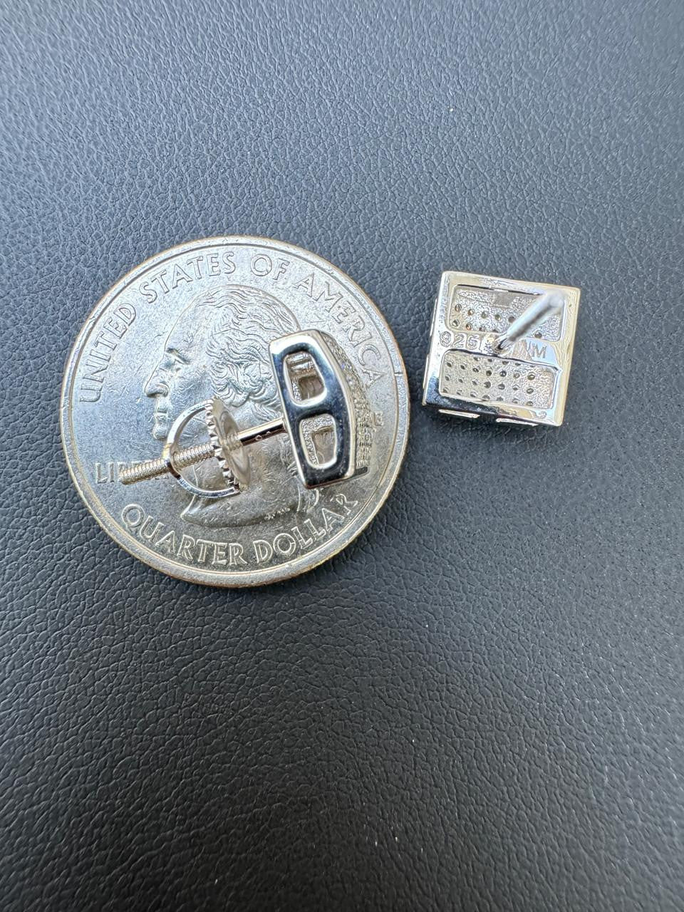 HarlemBling Square Dome Hip Hop Earrings - 925 Silver - CZ Stones - 9mm