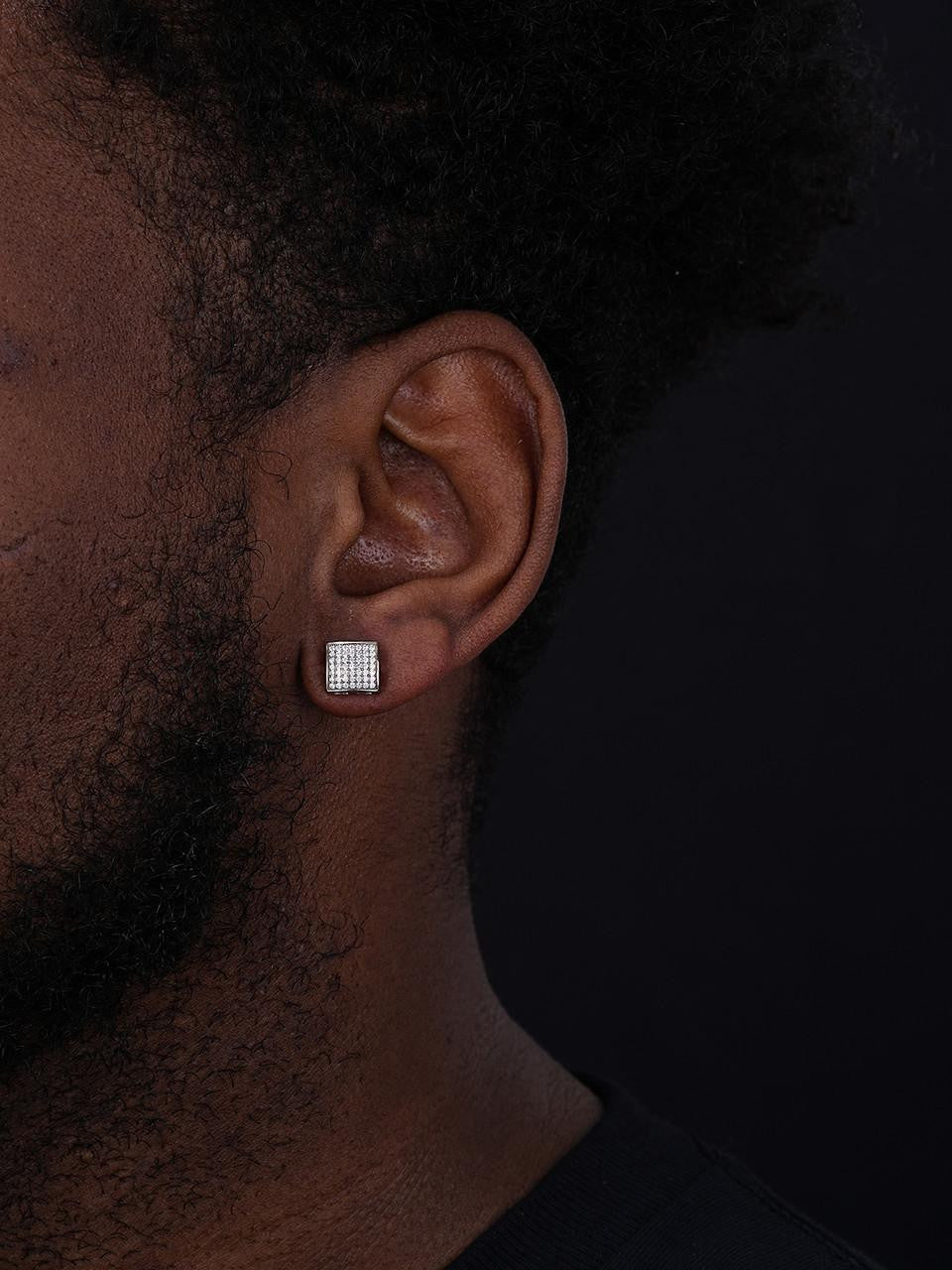 HarlemBling Square Dome Hip Hop Earrings - 925 Silver - CZ Stones - 9mm