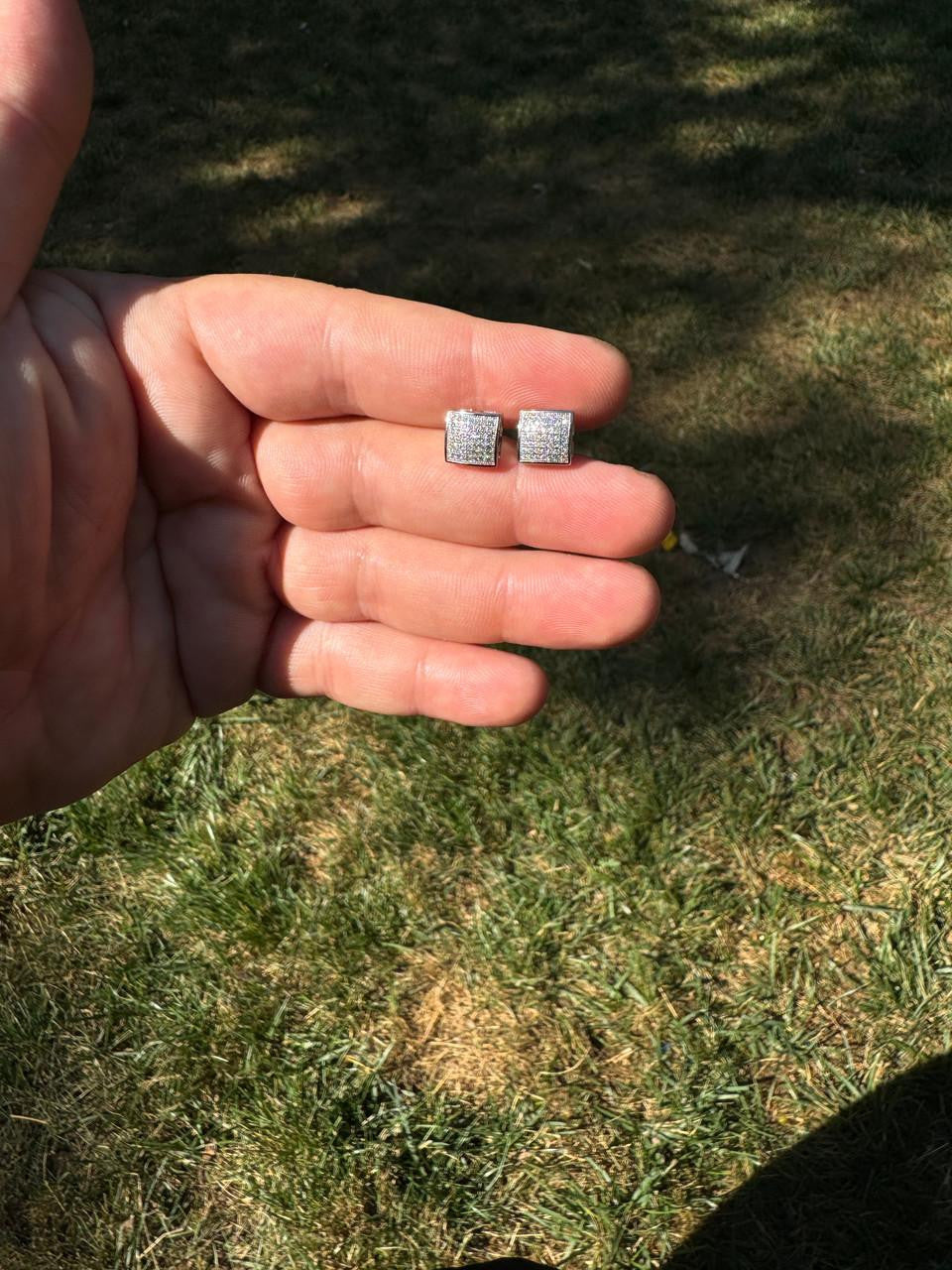 HarlemBling Square Dome Hip Hop Earrings - 925 Silver - CZ Stones - 9mm