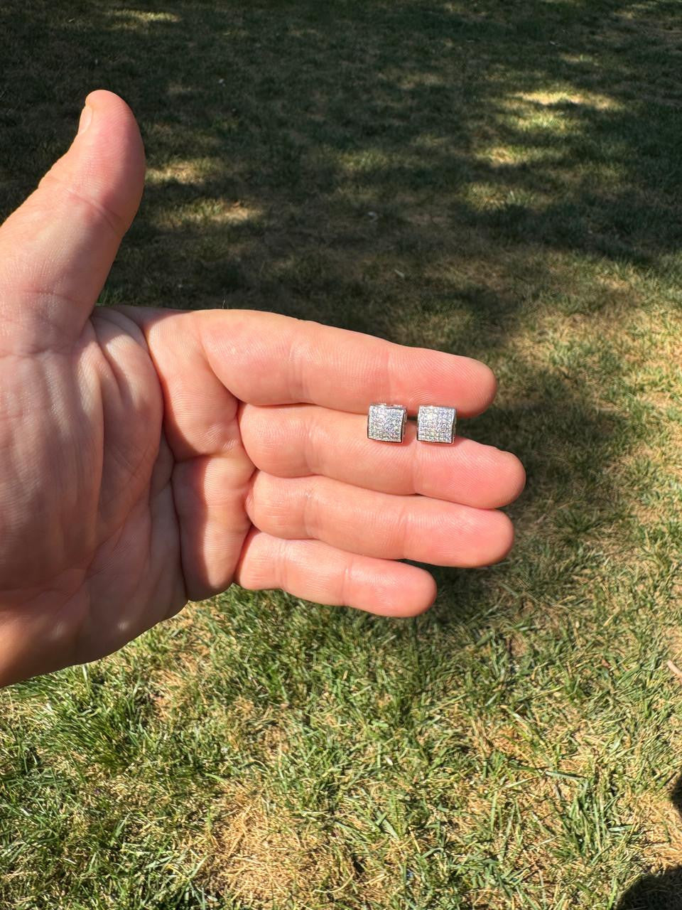 HarlemBling Square Dome Hip Hop Earrings - 925 Silver - CZ Stones - 9mm