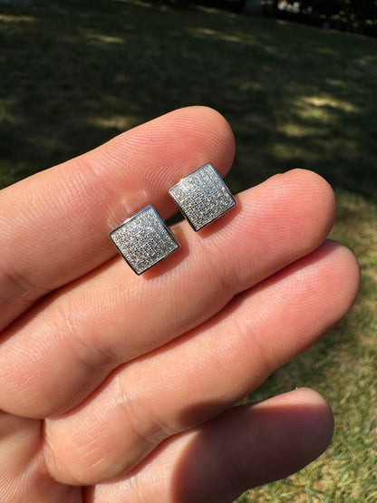 HarlemBling Square Dome Hip Hop Earrings - 925 Silver - CZ Stones - 9mm