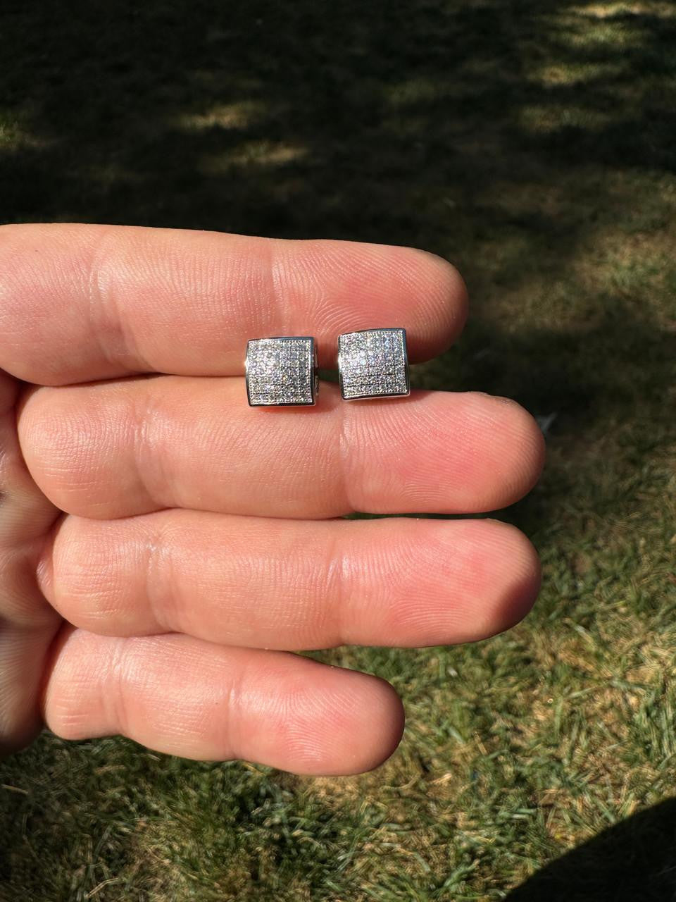 HarlemBling Square Dome Hip Hop Earrings - 925 Silver - CZ Stones - 9mm