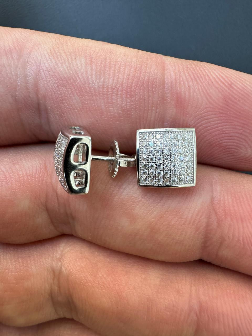 HarlemBling Square Dome Hip Hop Earrings - 925 Silver - CZ Stones - 9mm