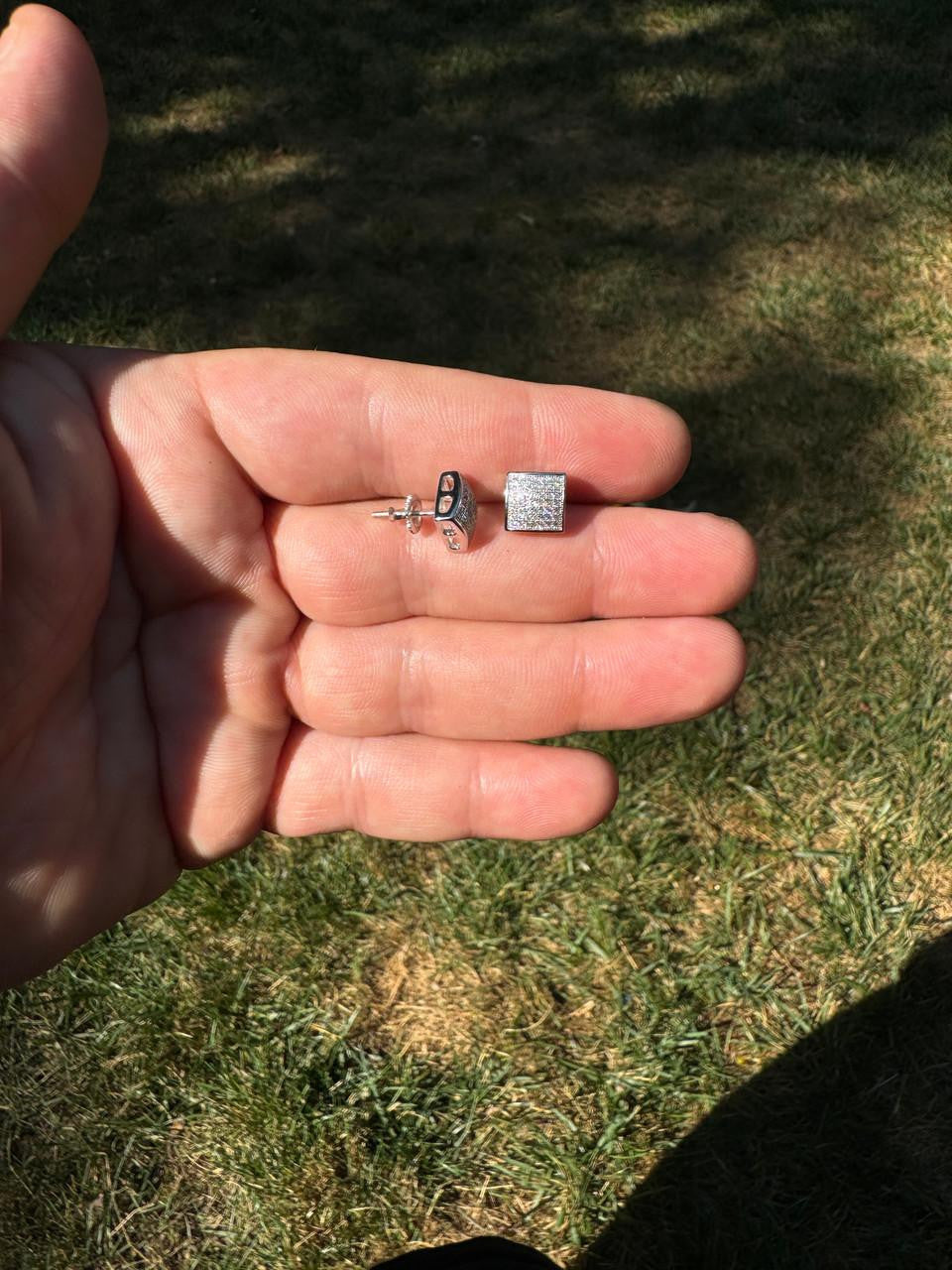 HarlemBling Square Dome Hip Hop Earrings - 925 Silver - CZ Stones - 9mm