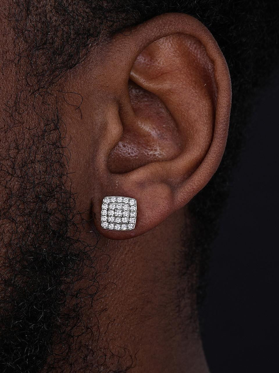 HarlemBling Square Everyday Bling Earrings - 925 Silver - CZ Stones - 8mm