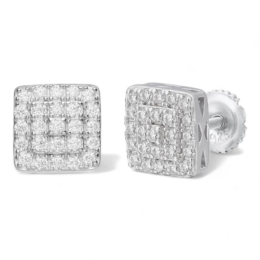 HarlemBling Square Everyday Bling Earrings - 925 Silver - CZ Stones - 8mm
