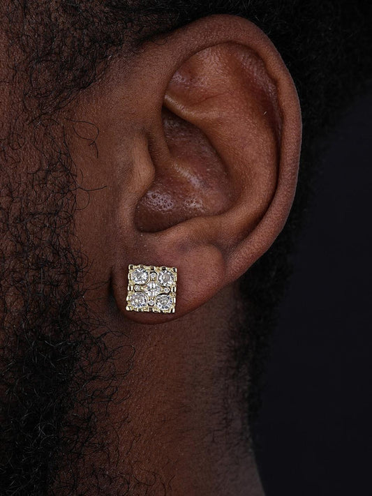 HarlemBling Square Gold Nugget Iced Out Earrings - 14k Gold Vermeil 925 Silver - CZ Stones - 10.5mm