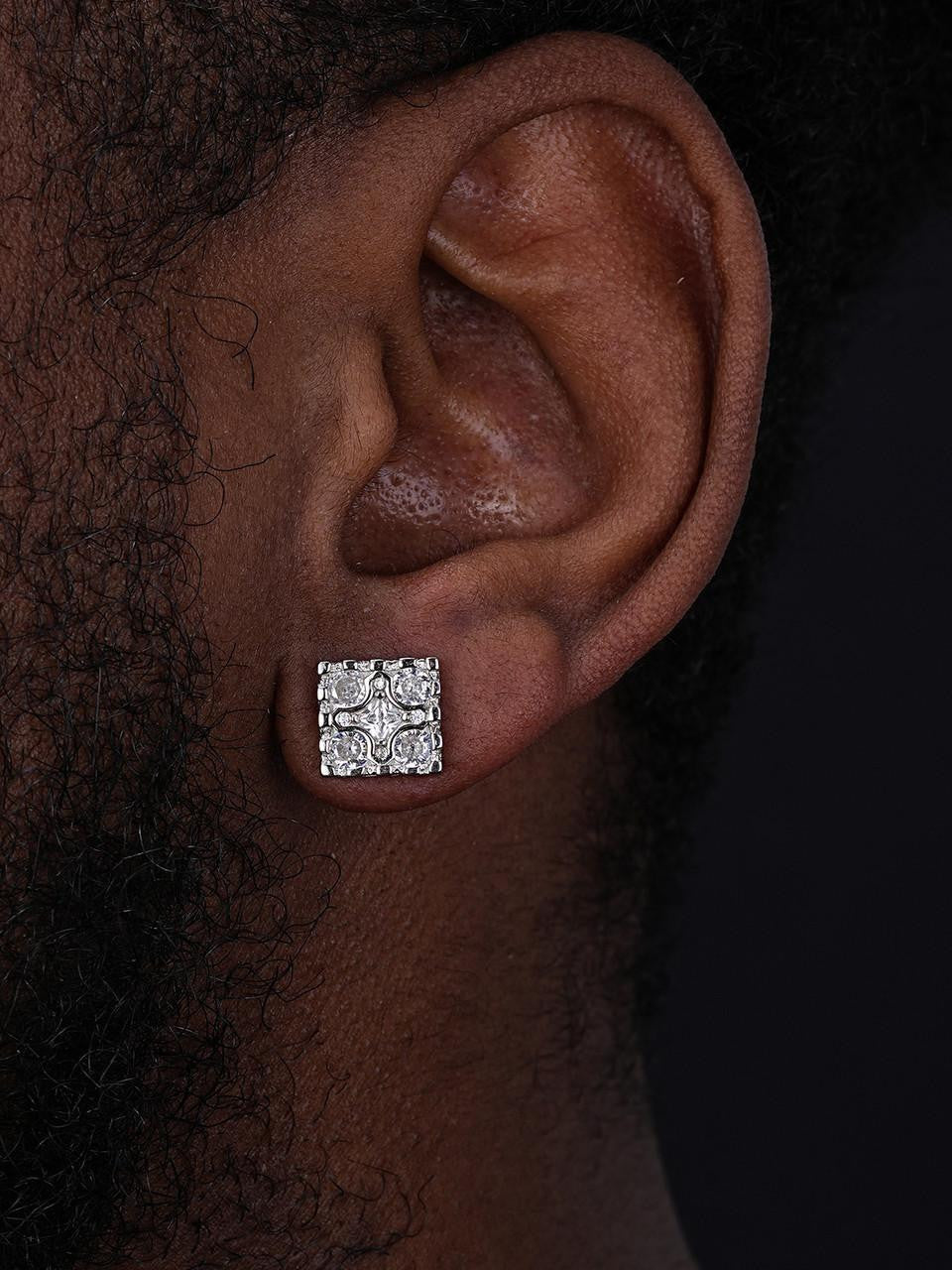 HarlemBling Square Gold Nugget Iced Out Earrings - 925 Silver - CZ Stones - 10.5mm