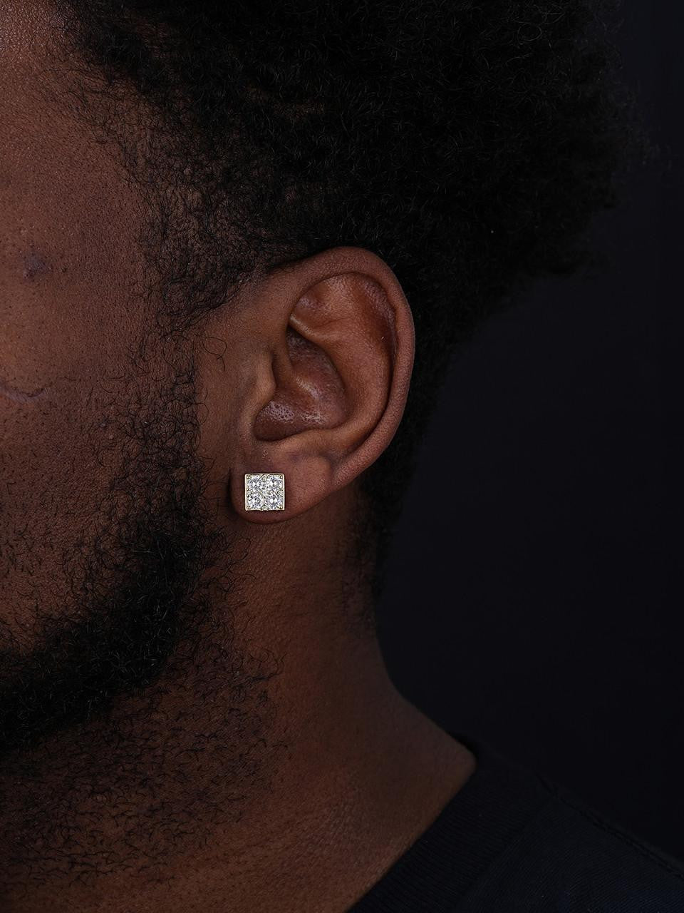 HarlemBling Square Greek Key Iced Out Earrings - 14k Gold Vermeil 925 Silver - CZ Stones - 9mm