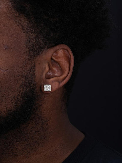 HarlemBling Square Greek Key Iced Out Earrings - 14k Gold Vermeil 925 Silver - CZ Stones - 9mm