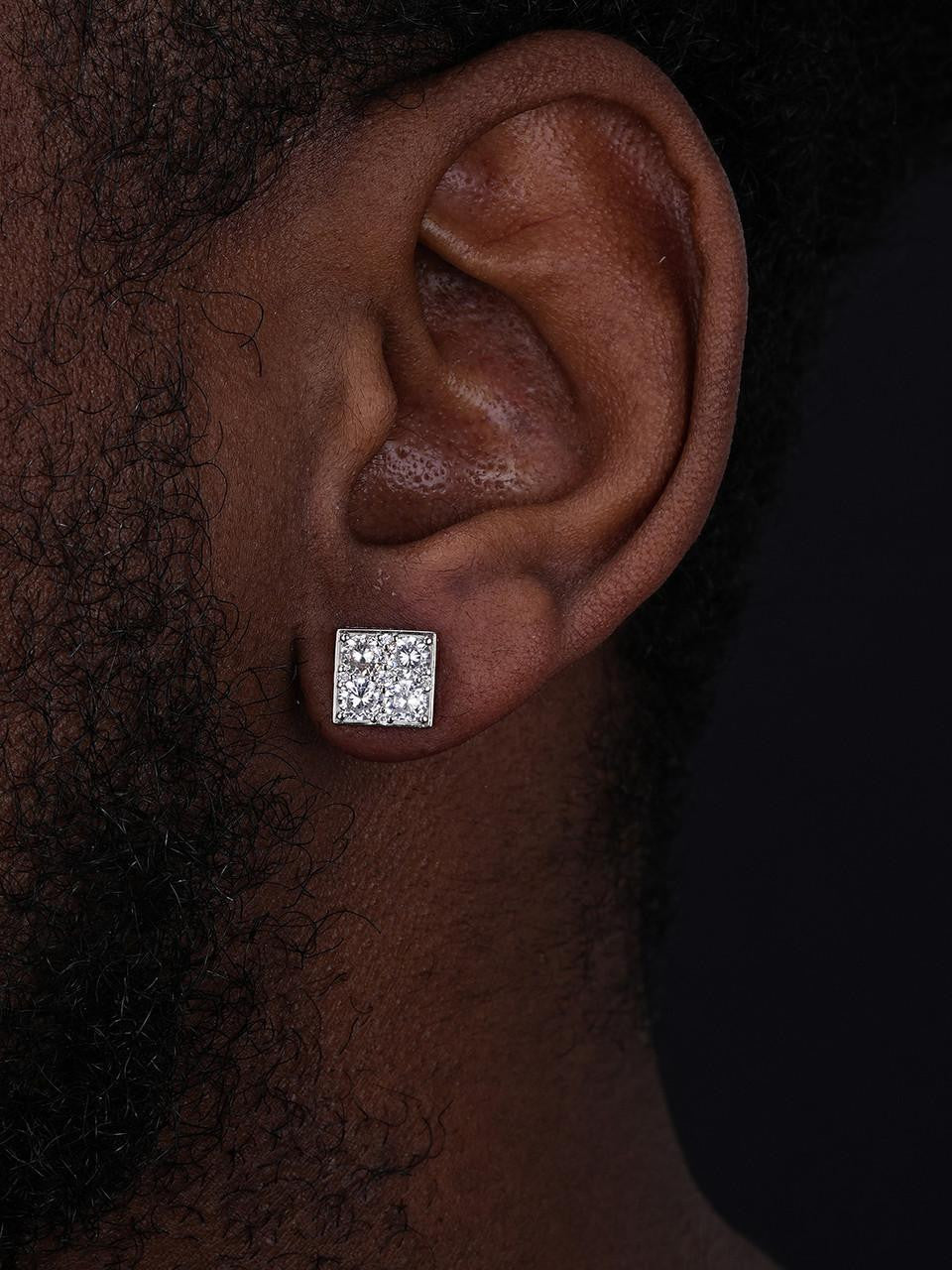 HarlemBling Square Greek Key Iced Out Earrings - 925 Silver - CZ Stones - 9mm