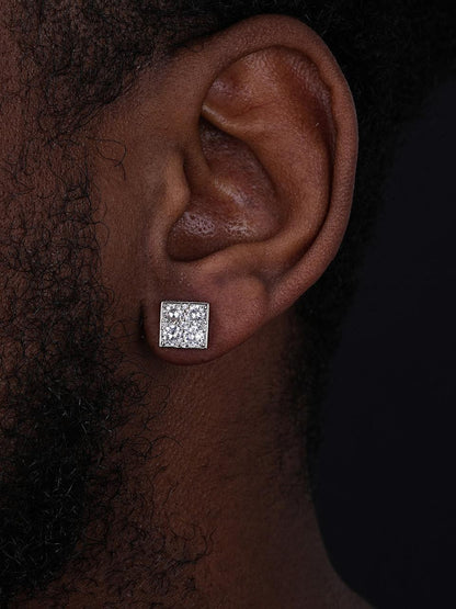 HarlemBling Square Greek Key Iced Out Earrings - 925 Silver - CZ Stones - 9mm