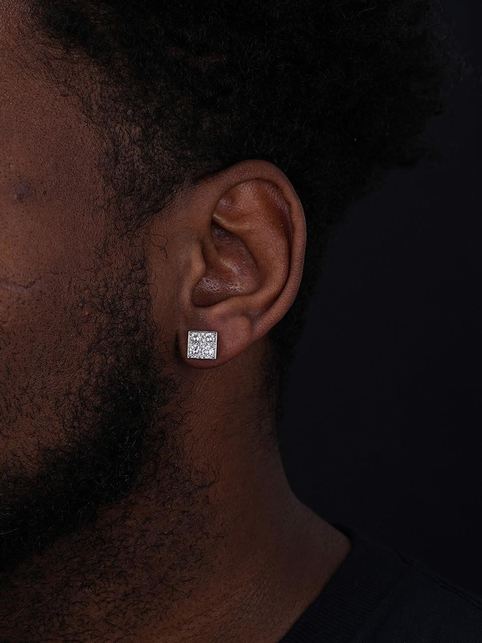 HarlemBling Square Greek Key Iced Out Earrings - 925 Silver - CZ Stones - 9mm