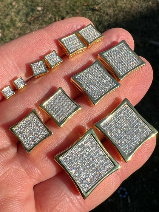 HarlemBling Square Kite Earrings Iced Diamond Hip Hop Mens Ladies 4mm-18mm 14k Gold Vermeil