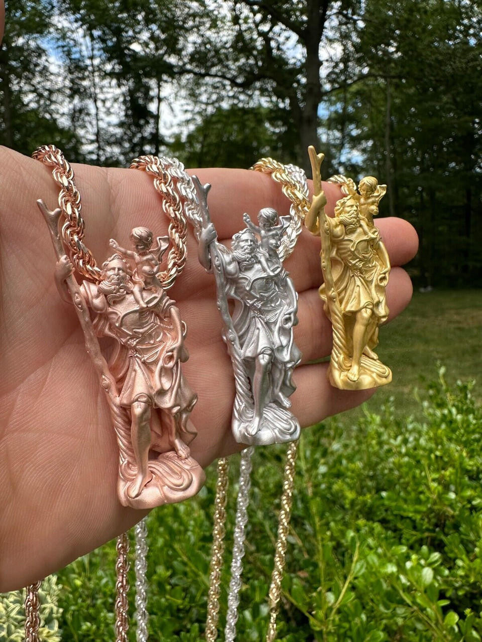 HarlemBling St Christopher Real 925 Silver / 14k Yellow Rose Gold Heavy 3D Pendant Necklace