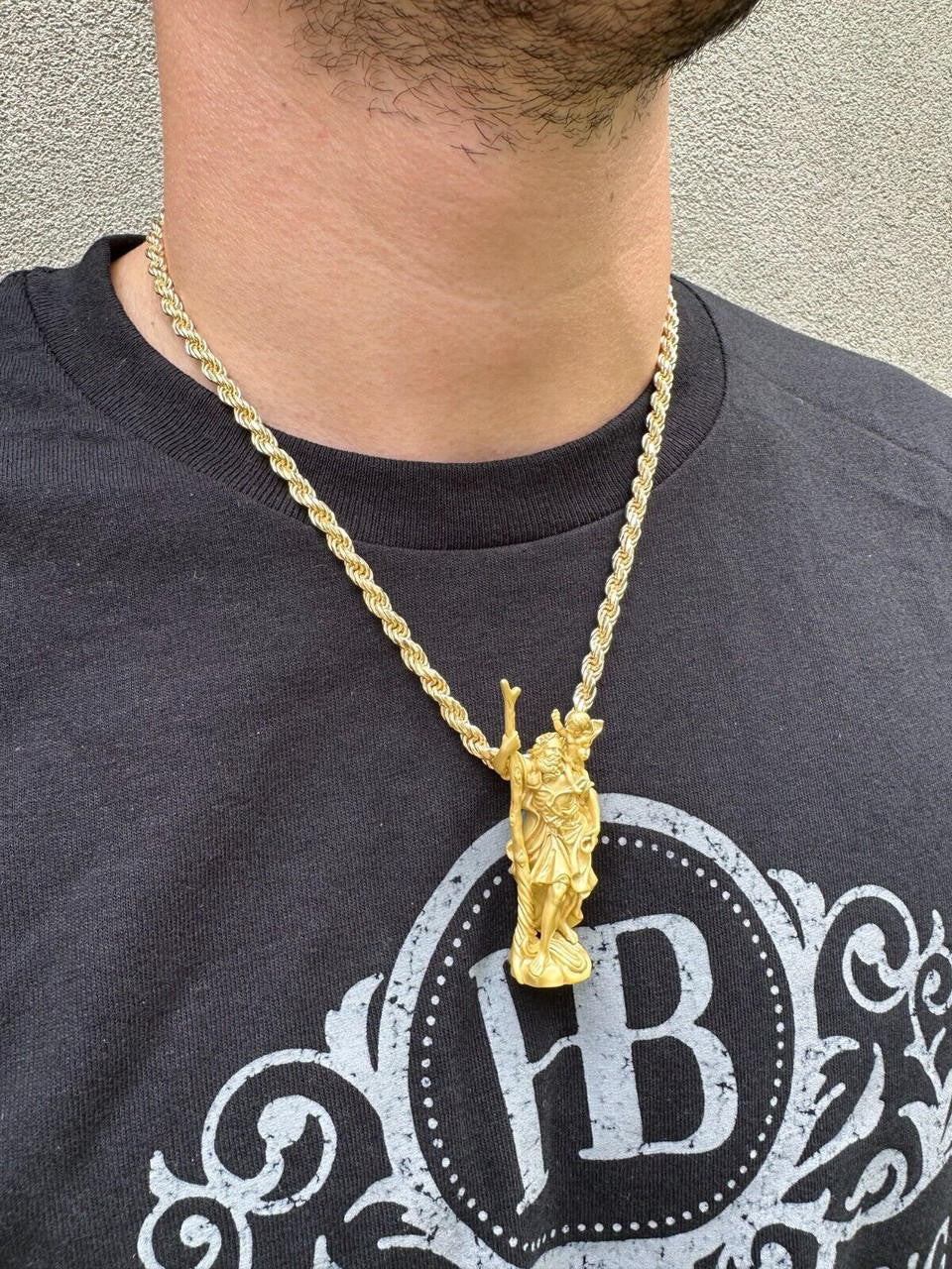 HarlemBling St Christopher Real 925 Silver / 14k Yellow Rose Gold Heavy 3D Pendant Necklace