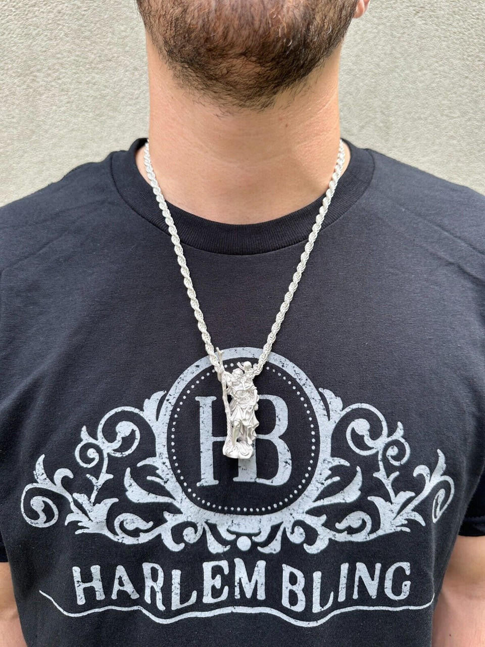 HarlemBling St Christopher Real 925 Silver / 14k Yellow Rose Gold Heavy 3D Pendant Necklace