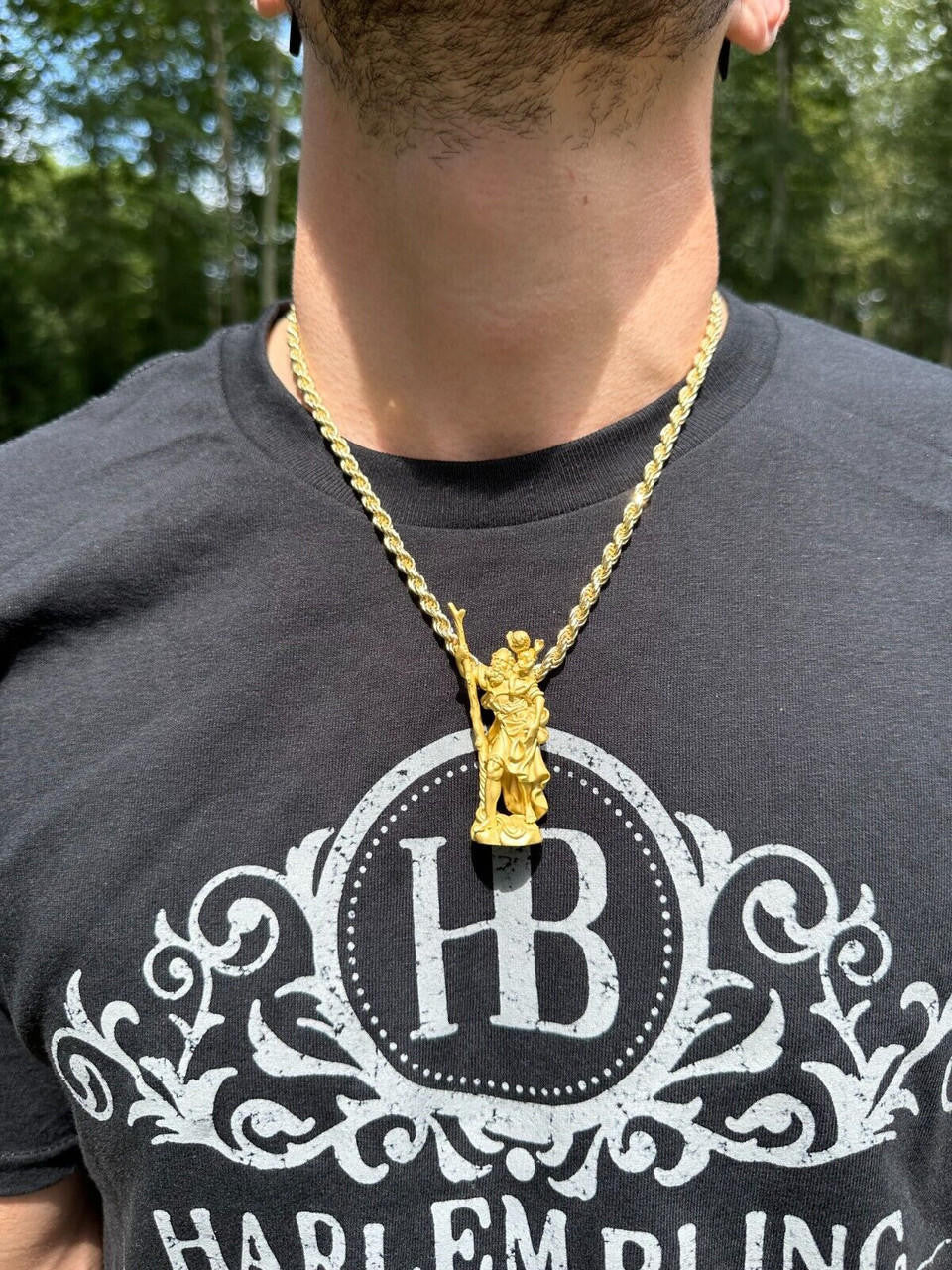 HarlemBling St Christopher Real 925 Silver / 14k Yellow Rose Gold Heavy 3D Pendant Necklace