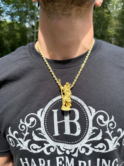 HarlemBling St Christopher Real 925 Silver / 14k Yellow Rose Gold Heavy 3D Pendant Necklace
