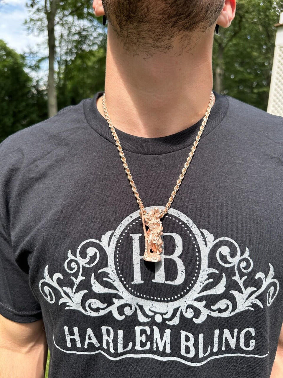 HarlemBling St Christopher Real 925 Silver / 14k Yellow Rose Gold Heavy 3D Pendant Necklace