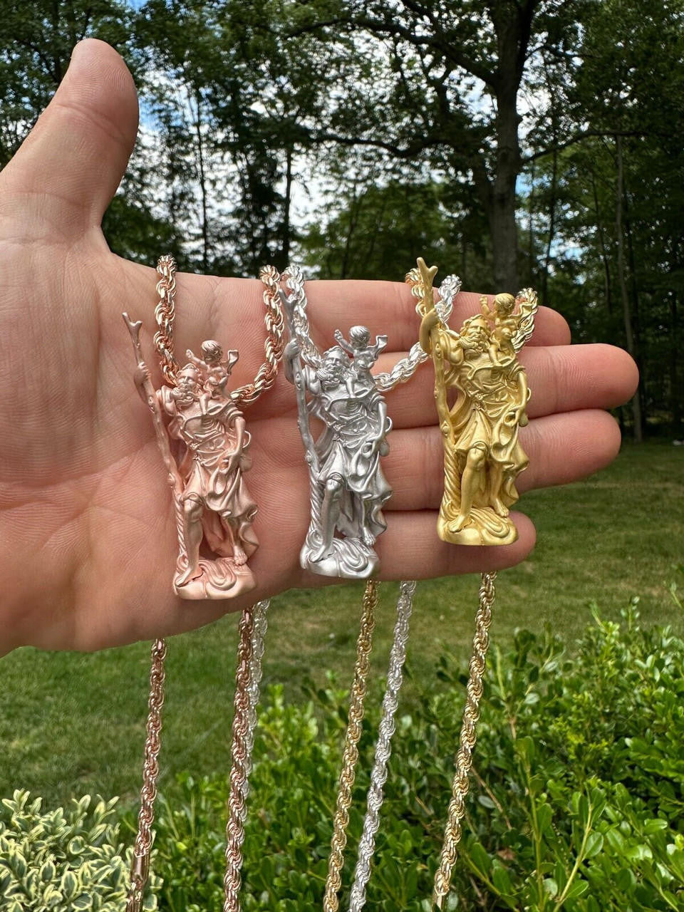 HarlemBling St Christopher Real 925 Silver / 14k Yellow Rose Gold Heavy 3D Pendant Necklace