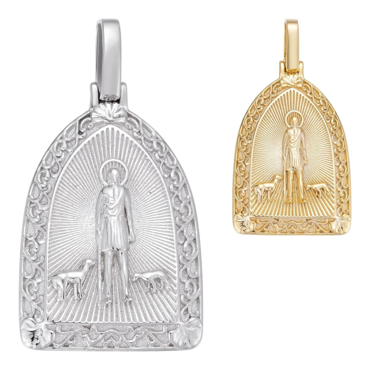 HarlemBling St Lazarus Plain Medallion Pendant - 14k Gold Vermeil Or 925 Silver - Small 1.25"