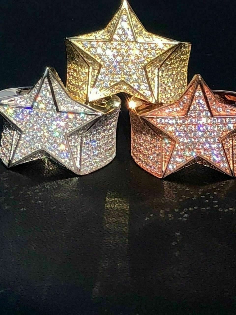 HarlemBling Star Ring Diamond Pinky Solid 925 Sterling Silver 14k Gold / Rose Gold Mens ICY