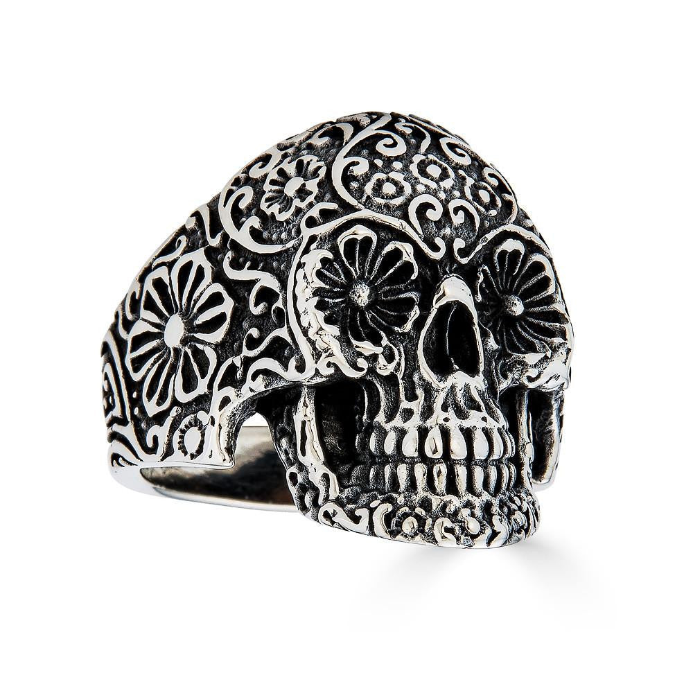 HarlemBling Sugar Skull Ring - 925 Silver Oxidized - Plain