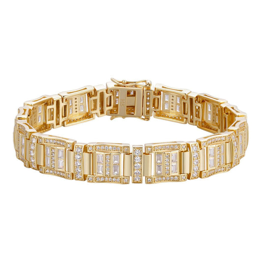 HarlemBling Sunny Florida Bracelet Baguette Iced Out CZ Stones - 14k Gold Vermeil 925 Silver - 11.5mm - 7"-8.5"