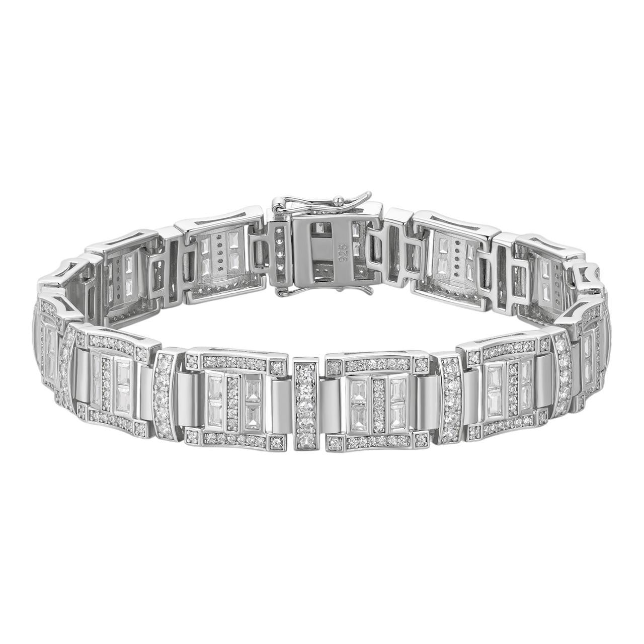 HarlemBling Sunny Florida Bracelet Baguette Iced Out CZ Stones - 925 Silver - 11.5mm - 7"-8.5"