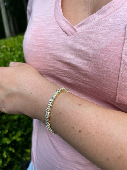 HarlemBling Tennis Bracelet Real 925 Sterling Silver Single Row Princess Square Iced Diamond