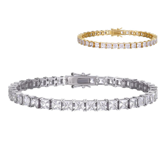 HarlemBling Tennis Bracelet Real 925 Sterling Silver Single Row Princess Square Iced Diamond