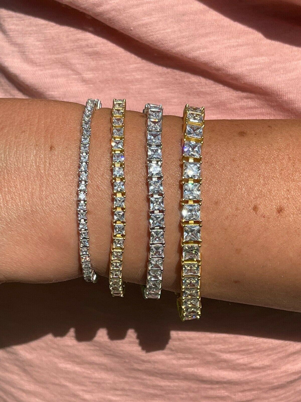 HarlemBling Tennis Bracelet Real 925 Sterling Silver Single Row Princess Square Iced Diamond