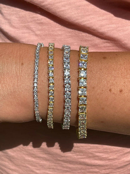 HarlemBling Tennis Bracelet Real 925 Sterling Silver Single Row Princess Square Iced Diamond