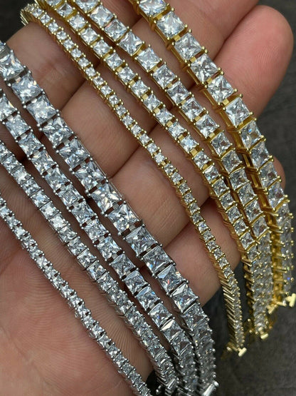 HarlemBling Tennis Bracelet Real 925 Sterling Silver Single Row Princess Square Iced Diamond